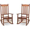 imageOutvita Outdoor Rocking Chair Set of 2 Solid Wood High Back Rocker All Weather Lounge Chair for Porch Patio Fire Pit Garden Backyard Deck Indoor Wave Shape Natural