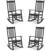 imageOutvita Outdoor Rocking Chair Set of 4 Solid Wood High Back Rocker All Weather Lounge Chair for Porch Patio Fire Pit Garden Backyard Deck Indoor Wave Shape Black