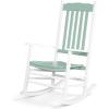 imageOutvita Outdoor Rocking Chair Solid Wood High Back Rocker All Weather Lounge Chair for Porch Patio Fire Pit Garden Backyard Deck Indoor Wave Shape White amp GreenWhite  Green
