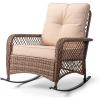 imageOutvita Outdoor Wicker Rocking Chair Patio Rattan Rocker Chair wCushions amp Steel Frame AllWeather Rocking Lawn Wicker Furniture for Garden Backyard Porch Deck BeigeBeige
