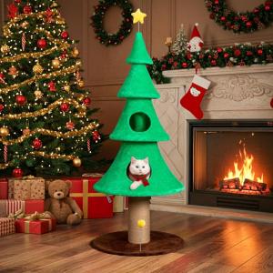 imageOutvita 315in Christmas Tree Cat Scratcher Cat Scratching Post for Indoor Cats Large Sisal Cat Scratching Tree Cat Scratch Tower Grass Green59 Green