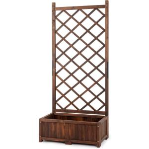 imageOutvita 45 Raised Garden Bed with Trellis Wood Planter Box with Hanging Roof Side Trellis and Drainage Holes Above Ground Elevated Garden Bed for Outdoor Climbing Plants VegetablesTeak ColorBrown