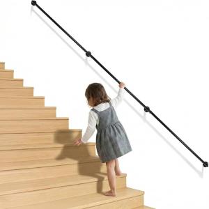 imageOutvita 4FT Metal Industrial Stairs Black Grab Wall Handrail Staircase Steps Hand Rail Safety Bar Handle for Indoor Exterior Outdoor Deck Heavy Duty Support Stairs Bars Wall Elderly Frame Pipe12 Feet