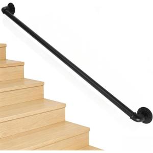 imageOutvita 4FT Metal Industrial Stairs Black Grab Wall Handrail Staircase Steps Hand Rail Safety Bar Handle for Indoor Exterior Outdoor Deck Heavy Duty Support Stairs Bars Wall Elderly Frame Pipe4 Feet