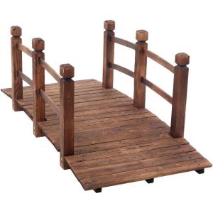 imageOutvita 5 ft Garden Wooden Bridge Arch Stained Finish with Safety Rails Outdoor Footbridge for Backyard Creek Farm Decorative Pond Bridge5ftcarbonated