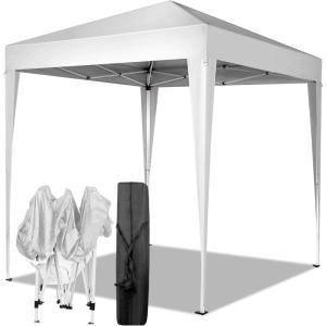 imageOutvita 5x5ft Pop Up Canopy Tent Outdoor Instant Shelter Folding Canopy with Carry Bag and 2pcs Sidewalls for Commercial Events Party Backyard BBQ Camping White6565 Whiteno side walls