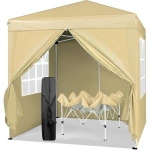 imageOutvita 5x5ft Pop Up Canopy Tent Outdoor Instant Shelter Folding Canopy with Carry Bag and 2pcs Sidewalls for Commercial Events Party Backyard BBQ Camping White6565 Khaki4 side walls