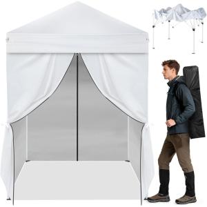 imageOutvita 5x5ft Pop Up Canopy Tent Outdoor Instant Shelter Folding Canopy with Carry Bag and 2pcs Sidewalls for Commercial Events Party Backyard BBQ Camping White55 White2 side walls