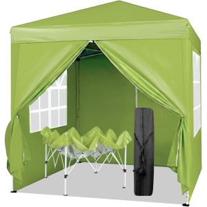 imageOutvita 5x5ft Pop Up Canopy Tent Outdoor Instant Shelter Folding Canopy with Carry Bag and 2pcs Sidewalls for Commercial Events Party Backyard BBQ Camping White6565 Grass Green4 side walls