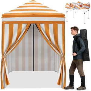 imageOutvita 5x5ft Pop Up Canopy Tent Outdoor Instant Shelter Folding Canopy with Carry Bag and 2pcs Sidewalls for Commercial Events Party Backyard BBQ Camping White55 Orange2 side walls