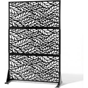 imageOutvita 72 H x 47 W Metal Privacy Screen Indoor Outdoor Privacy Fence Panels Balcony Patio Screen Freestanding Panels for Patio GardenLeaf