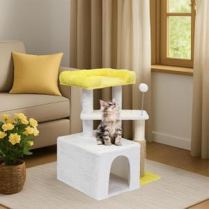 imageOutvita Cat Tree 275in Small Cat Tower MultiLevel Cat Tree Tower with Cat Scratching Post and Pad Cozy Cat Condo Padded Top Bed for Kittens and Indoor Cats Yellow amp Green275 Yellow  White