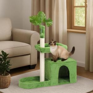 imageOutvita Cat Tree 275in Small Cat Tower MultiLevel Cat Tree Tower with Cat Scratching Post and Pad Cozy Cat Condo Padded Top Bed for Kittens and Indoor Cats Yellow amp Green36 Green