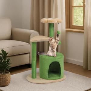 imageOutvita Cat Tree 275in Small Cat Tower MultiLevel Cat Tree Tower with Cat Scratching Post and Pad Cozy Cat Condo Padded Top Bed for Kittens and Indoor Cats Yellow amp Green33 Beige  Green