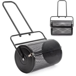 imageOutvita Compost Spreader and Peat Moss Spreader 24 PushTowBehind Roller Lawn Spreader with Steel Mesh Basket Garden Spreader for Spreading Manure Mulch Topsoil