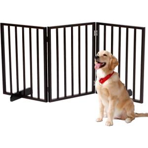 imageOutvita Dog Gate FreeStanding 21 Height Pet Gate Extra Wide Dog Gates for Stairs Doorways Front Porch Fireplace 39  67 Wide Metal Adjustable Pet Fence Indoor Black24High