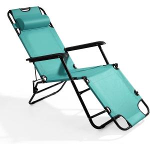 imageOutvita Folding Chaise Lounge Chair Outdoor Adjustable Recliner Chair with Pillow for Camping Beach Poolside Garden Backyard LawnMint Green