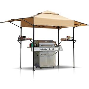 imageOutvita Grill Canopy for Outdoor BBQ 80  40in Portable Canopy Tent with BBQ Shelf Carry Bag and Ventilation Opening for Patio Garden Events Picnic GrillingKhakiwith side awning