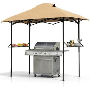 imageOutvita Grill Canopy for Outdoor BBQ 80  40in Portable Canopy Tent with BBQ Shelf Carry Bag and Ventilation Opening for Patio Garden Events Picnic GrillingKhaki