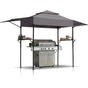imageOutvita Grill Canopy for Outdoor BBQ 80  40in Portable Canopy Tent with BBQ Shelf Carry Bag and Ventilation Opening for Patio Garden Events Picnic GrillingGreywith side awning