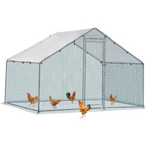 imageOutvita Large Metal Chicken Coop Hexagon Walk in Chicken Run for Yard with Waterproof Cover 13 x 114 x 86FT Heavy Duty Steel Frame Large Poultry Cage for Dog Kennel Duck Coop and Hen HouseSilver