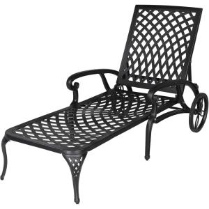imageOutvita Outdoor Chaise Lounge Chairs Set of 2 Pool Cast Aluminum Recliner Table Set with 3Position Adjustable Back Armrest and Wheels for Backyard Porch Patio Balcony DeckBlack