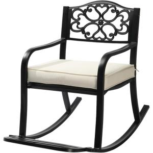 imageOutvita Outdoor Patio Rocking Chair Wrought Cast Iron Furniture Chair with Padded Cushions Metal Rocking Seat Chairs for Deck Backyard GardenFlower PatternBlack