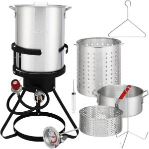 imageOutvita Outdoor Propane Deep Fryer Double Burners Commercial Fryer 16 Qt Cooker with Removable Baskets amp Lids amp Tanks Oil Fryer Cart with Thermometer amp Foldable Side Tables for Outdoor CookingRound stove rack