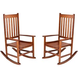 imageOutvita Outdoor Rocking Chair Set of 2 Solid Wood High Back Rocker All Weather Lounge Chair for Porch Patio Fire Pit Garden Backyard Deck Indoor Natural