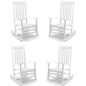 imageOutvita Outdoor Rocking Chair Set of 4 Solid Wood High Back Rocker All Weather Lounge Chair for Porch Patio Fire Pit Garden Backyard Deck Indoor Natural