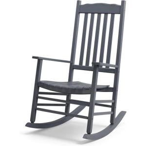 imageOutvita Outdoor Rocking Chair Solid Wood High Back Rocker All Weather Lounge Chair for Porch Patio Fire Pit Garden Backyard Deck Indoor Wave Shape White amp GreenGrey