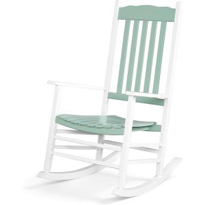 imageOutvita Outdoor Rocking Chair Solid Wood High Back Rocker All Weather Lounge Chair for Porch Patio Fire Pit Garden Backyard Deck Indoor Wave Shape White amp GreenWhite  Green