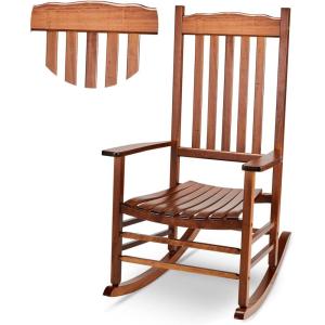 imageOutvita Outdoor Rocking Chair Solid Wood High Back Rocker All Weather Lounge Chair for Porch Patio Fire Pit Garden Backyard Deck Indoor Wave Shape White amp GreenNatural