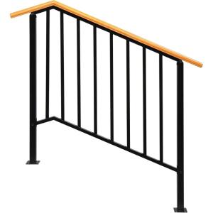 imageOutvita Outdoor Stair Railing Fits for 14 Steps Transitional Wrought Iron Handrail Handrails for Outdoor Steps with Installation Kit for Steps Concrete Step or Wooden Stairs