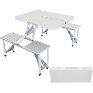 imageOutvita Portable Picnic Table with Seats Folding OnePiece Dining Table Set with Suitcase Umbrella Hole for BBQ Gathering Travel Party Beach PatioSilver