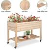 imageOutvita Raised Garden Bed on Wheels Mobile Elevated Wood Planter with Lockable Wheels Woven Fabric Cloth and Storage Shelf for Flowers Vegetables Backyard Balcony