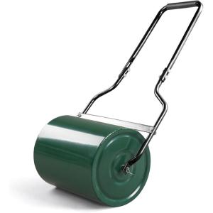 imageOutvita Lawn Roller 8 Gallons Water and Sand Filled Garden Drum Roller with U Shaped Handle Tow beind Sod Roller for Planting SeedingBlack  GreenBlack  Green