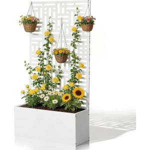 imageOutvita Metal Planter Box with Trellis 44 x 24 x 9 Raised Garden Bed with Drainage Holes for Climbing Plants Vegetables Vines Privacy Planters for Patio BlackWhite