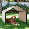 imageOutvita Dog Shade 4x4x33 Dog Tent Outdoor Dog Shelter for Outside Large Dogs Sun Rain Snow Canopy for Big Animal with Waterproof Cover Ground Stake Deep GrayCreamy White