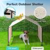imageOutvita Dog Shade 4x4x33 Dog Tent Outdoor Dog Shelter for Outside Large Dogs Sun Rain Snow Canopy for Big Animal with Waterproof Cover Ground Stake Deep GrayCreamy White