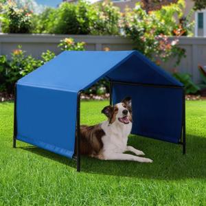 imageOutvita Dog Shade 4x4x33 Dog Tent Outdoor Dog Shelter for Outside Large Dogs Sun Rain Snow Canopy for Big Animal with Waterproof Cover Ground Stake Deep GrayBlue