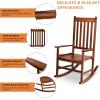 imageOutvita Outdoor Rocking Chair Solid Wood High Back Rocker All Weather Lounge Chair with Padded Cushions for Porch Patio Fire Pit Garden Backyard Deck Indoor GreenNatural