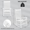 imageOutvita Outdoor Rocking Chair Solid Wood High Back Rocker All Weather Lounge Chair with Padded Cushions for Porch Patio Fire Pit Garden Backyard Deck Indoor GreenWhite