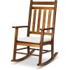 imageOutvita Outdoor Rocking Chair Solid Wood High Back Rocker All Weather Lounge Chair with Padded Cushions for Porch Patio Fire Pit Garden Backyard Deck Indoor GreenNatural Chair WCushion