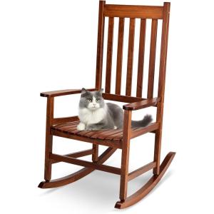 imageOutvita Outdoor Rocking Chair Solid Wood High Back Rocker All Weather Lounge Chair with Padded Cushions for Porch Patio Fire Pit Garden Backyard Deck Indoor GreenNatural