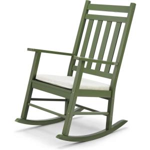 imageOutvita Outdoor Rocking Chair Solid Wood High Back Rocker All Weather Lounge Chair with Padded Cushions for Porch Patio Fire Pit Garden Backyard Deck Indoor GreenGreen Chair WCushion