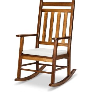 imageOutvita Outdoor Rocking Chair Solid Wood High Back Rocker All Weather Lounge Chair with Padded Cushions for Porch Patio Fire Pit Garden Backyard Deck Indoor GreenNatural Chair WCushion