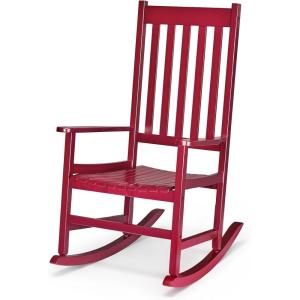 imageOutvita Outdoor Rocking Chair Solid Wood High Back Rocker All Weather Lounge Chair with Padded Cushions for Porch Patio Fire Pit Garden Backyard Deck Indoor GreenRed