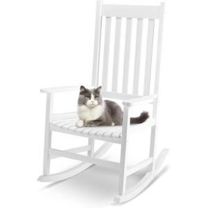imageOutvita Outdoor Rocking Chair Solid Wood High Back Rocker All Weather Lounge Chair with Padded Cushions for Porch Patio Fire Pit Garden Backyard Deck Indoor GreenWhite