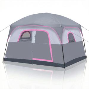 imageOutvita 6 Person Camping Tent with Carry Bag Waterproof Windproof Easy Setup Portable Family Camping Tent with 1 Mesh Door amp 5 Large Mesh Windows 10X9X83inGray